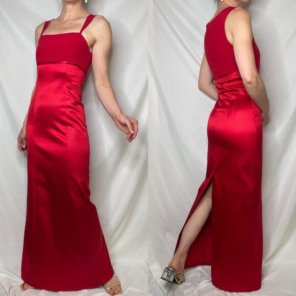 Vintage Cache red satin dress column cocktail maxi square‎ neck sleeveless S - Picture 17 of 17